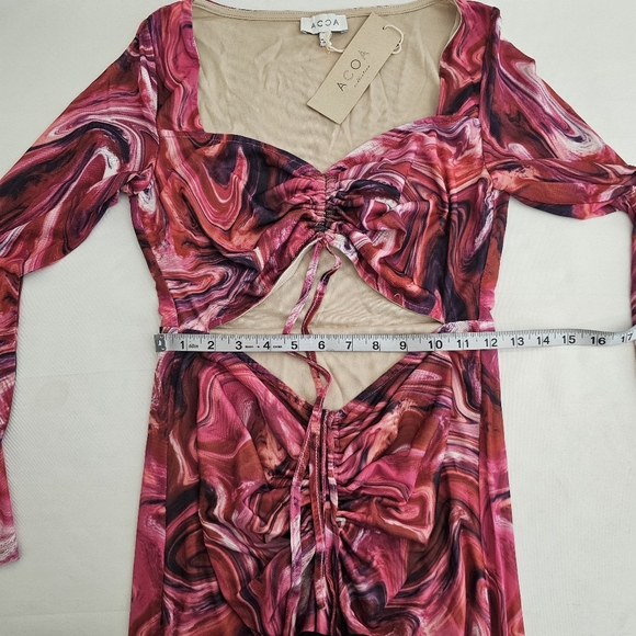 NWT VICI x ACOA Marble Print Mesh Cutout Midi Dress Red Pink Small - Picture 9 of 12